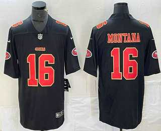 Mens San Francisco 49ers #16 Joe Montana Black Red Fashion Vapor Limited Stitched Jersey